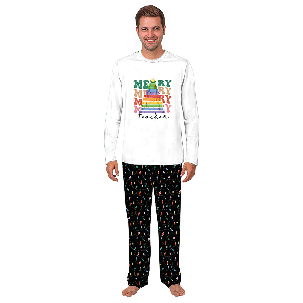 Merry Teacher Christmas Pajamas Matching Family and Dog Merry Teacher Christmas Pajamas Matching Family and Dog