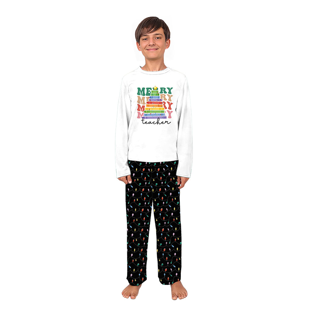 Merry Teacher Christmas Pajamas Matching Family and Dog Merry Teacher Christmas Pajamas Matching Family and Dog