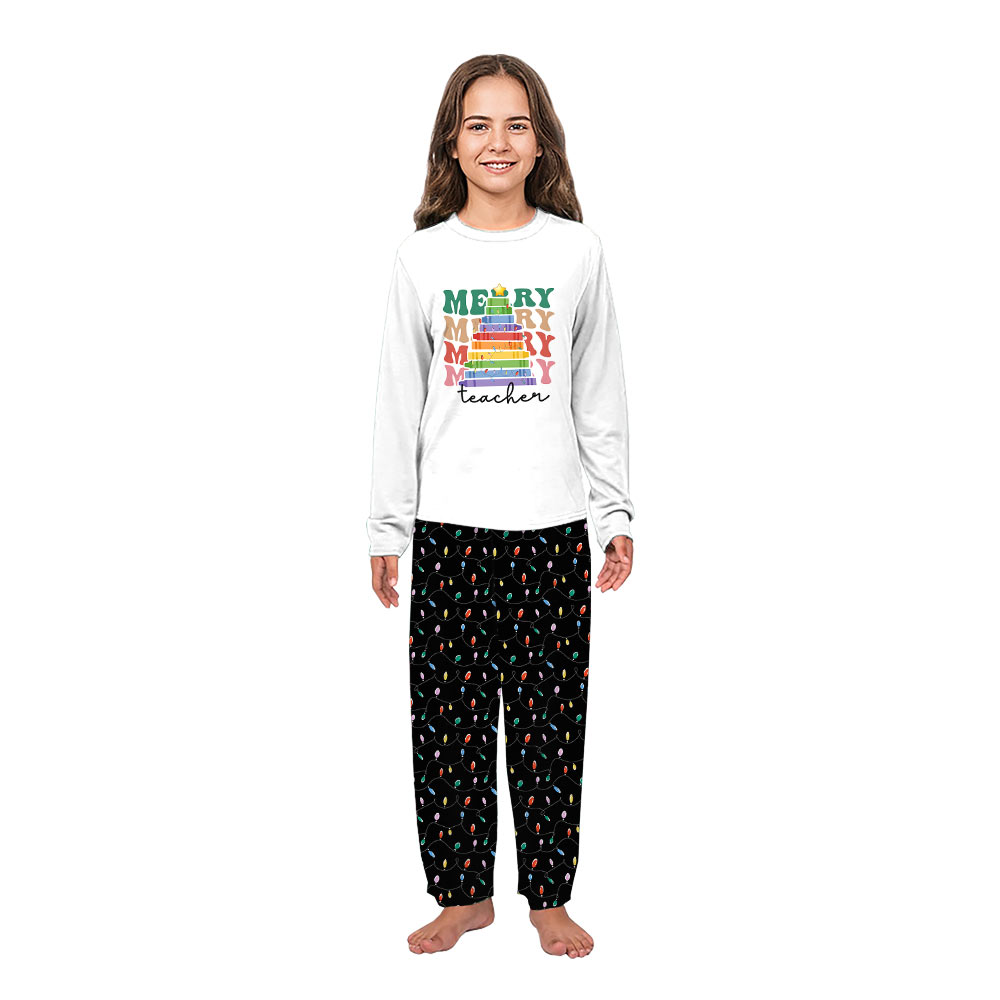 Merry Teacher Christmas Pajamas Matching Family and Dog Merry Teacher Christmas Pajamas Matching Family and Dog
