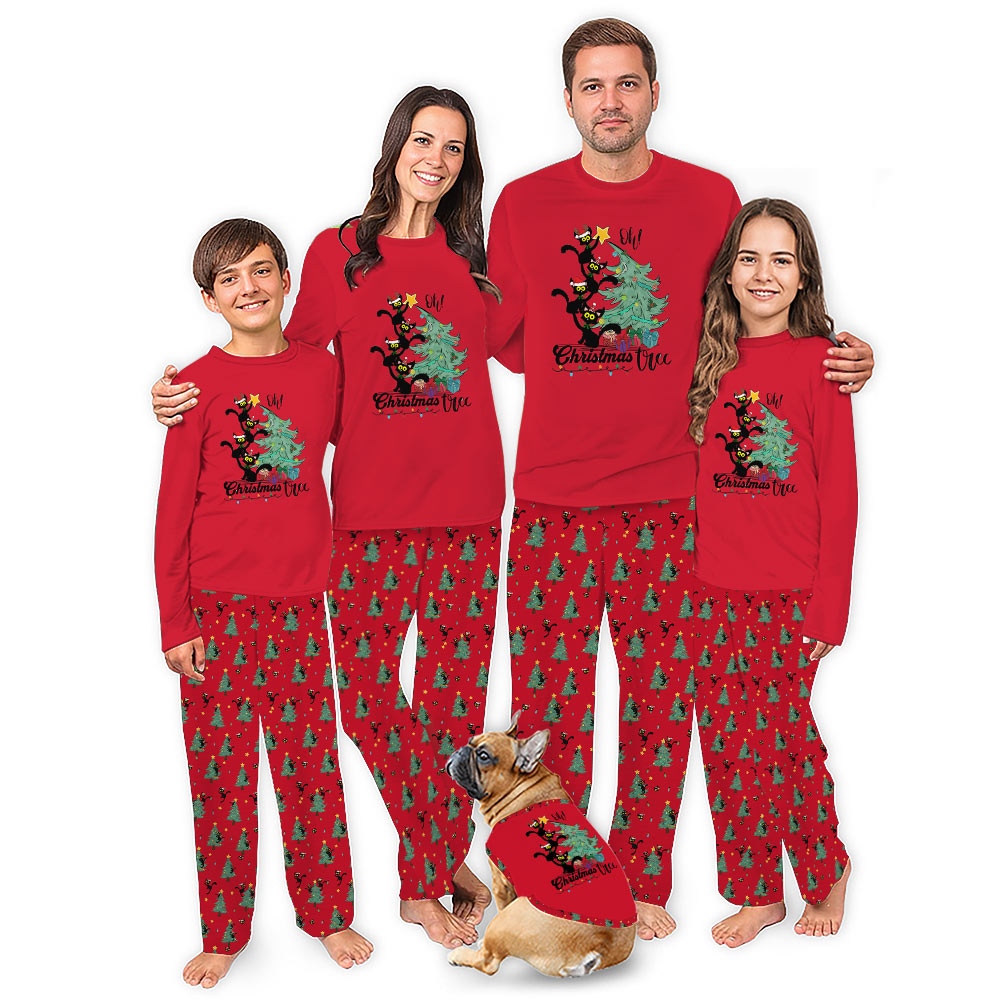 Funny Black Cat Christmas Tree Matching Family Pajama Sets Funny Black Cat Christmas Tree Matching Family Pajama Sets
