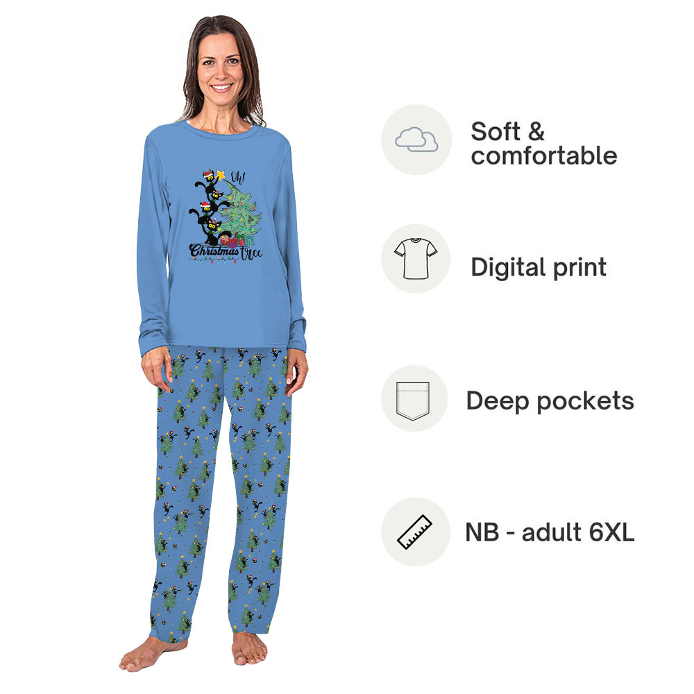 Funny Black Cat Christmas Tree Matching Family Pajama Sets Funny Black Cat Christmas Tree Matching Family Pajama Sets