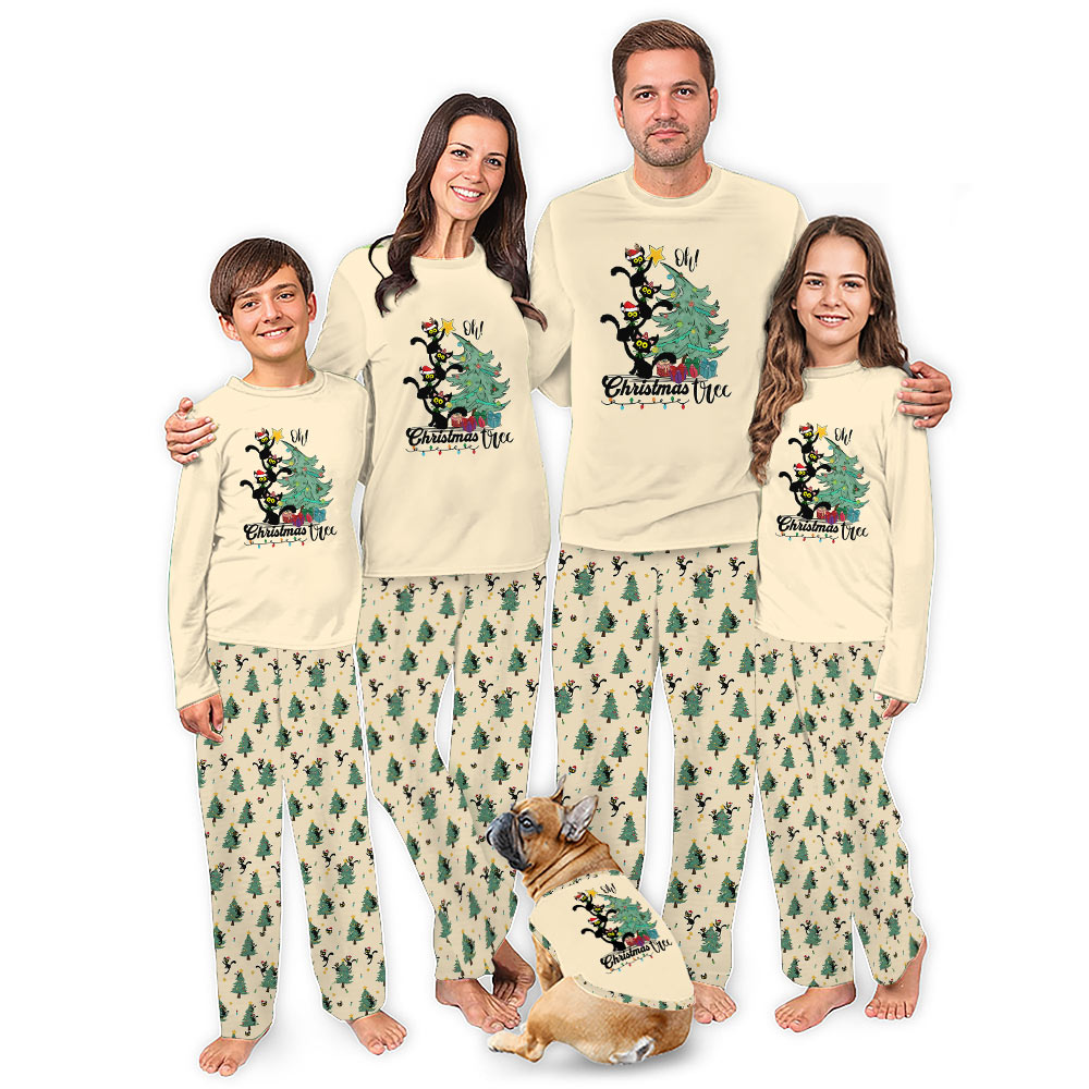 Funny Black Cat Christmas Tree Matching Family Pajama Sets Funny Black Cat Christmas Tree Matching Family Pajama Sets