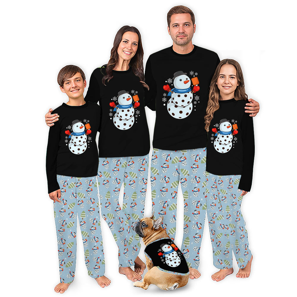 Pickleball Snowman Christmas Pajamas Matching Family And Dog Pickleball Snowman Christmas Pajamas Matching Family And Dog