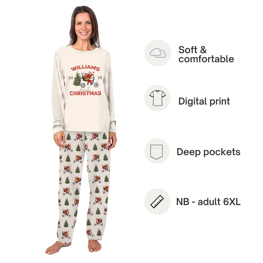 Custom Family Name Christmas Golf Pajamas with Dog Custom Family Name Christmas Golf Pajamas with Dog