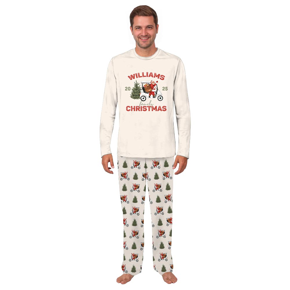 Custom Family Name Christmas Golf Pajamas with Dog Custom Family Name Christmas Golf Pajamas with Dog
