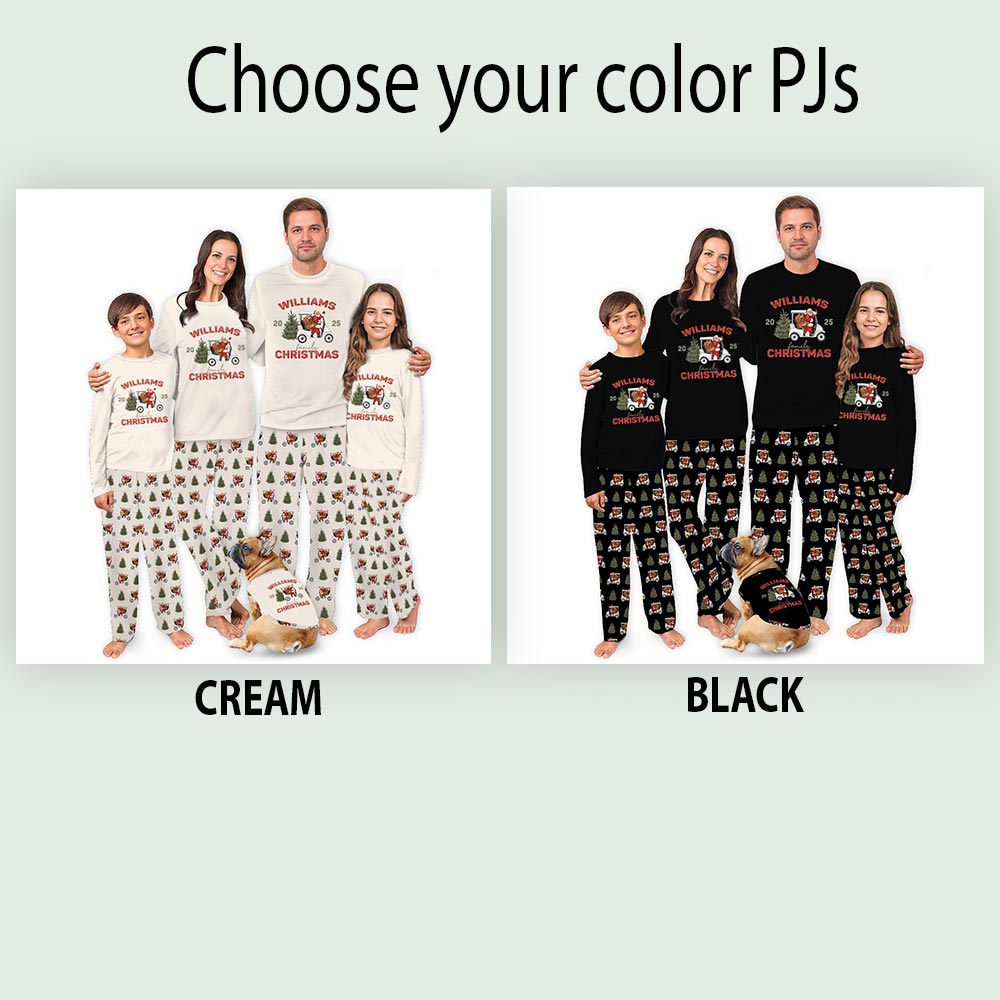 Custom Family Name Christmas Golf Pajamas with Dog Custom Family Name Christmas Golf Pajamas with Dog
