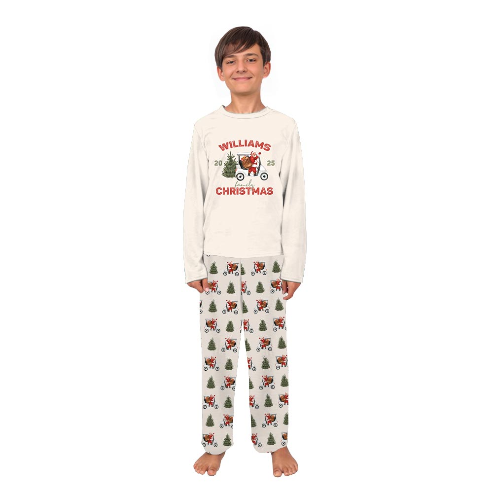Custom Family Name Christmas Golf Pajamas with Dog Custom Family Name Christmas Golf Pajamas with Dog