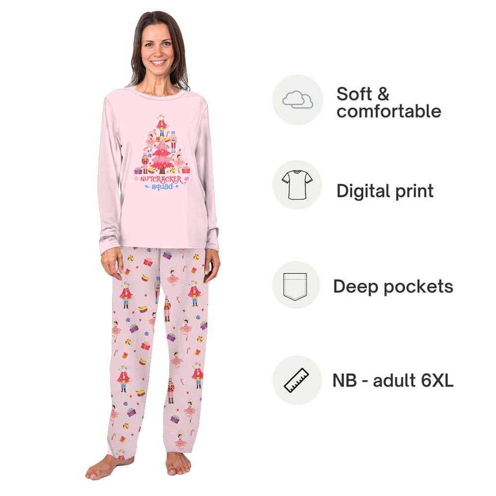 Pink Nutcracker Squad Christmas Tree Matching PJs With Dog Pink Nutcracker Squad Christmas Tree Matching PJs With Dog
