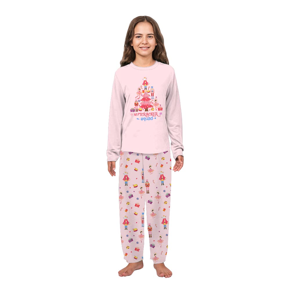 Pink Nutcracker Squad Christmas Tree Matching PJs With Dog Pink Nutcracker Squad Christmas Tree Matching PJs With Dog