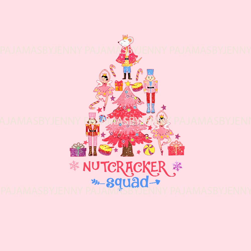 Pink Nutcracker Squad Christmas Tree Matching PJs With Dog Pink Nutcracker Squad Christmas Tree Matching PJs With Dog