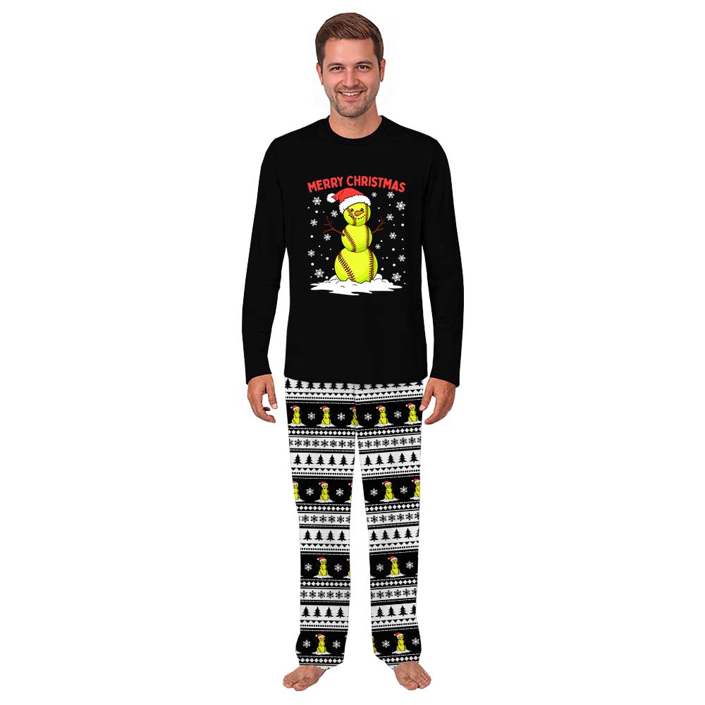 Softball Snowman Ugly Family Christmas Pajamas With Pockets Softball Snowman Ugly Family Christmas Pajamas With Pockets