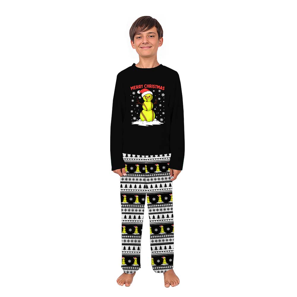Softball Snowman Ugly Family Christmas Pajamas With Pockets Softball Snowman Ugly Family Christmas Pajamas With Pockets