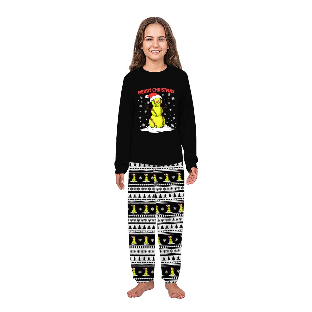 Softball Snowman Ugly Family Christmas Pajamas With Pockets Softball Snowman Ugly Family Christmas Pajamas With Pockets