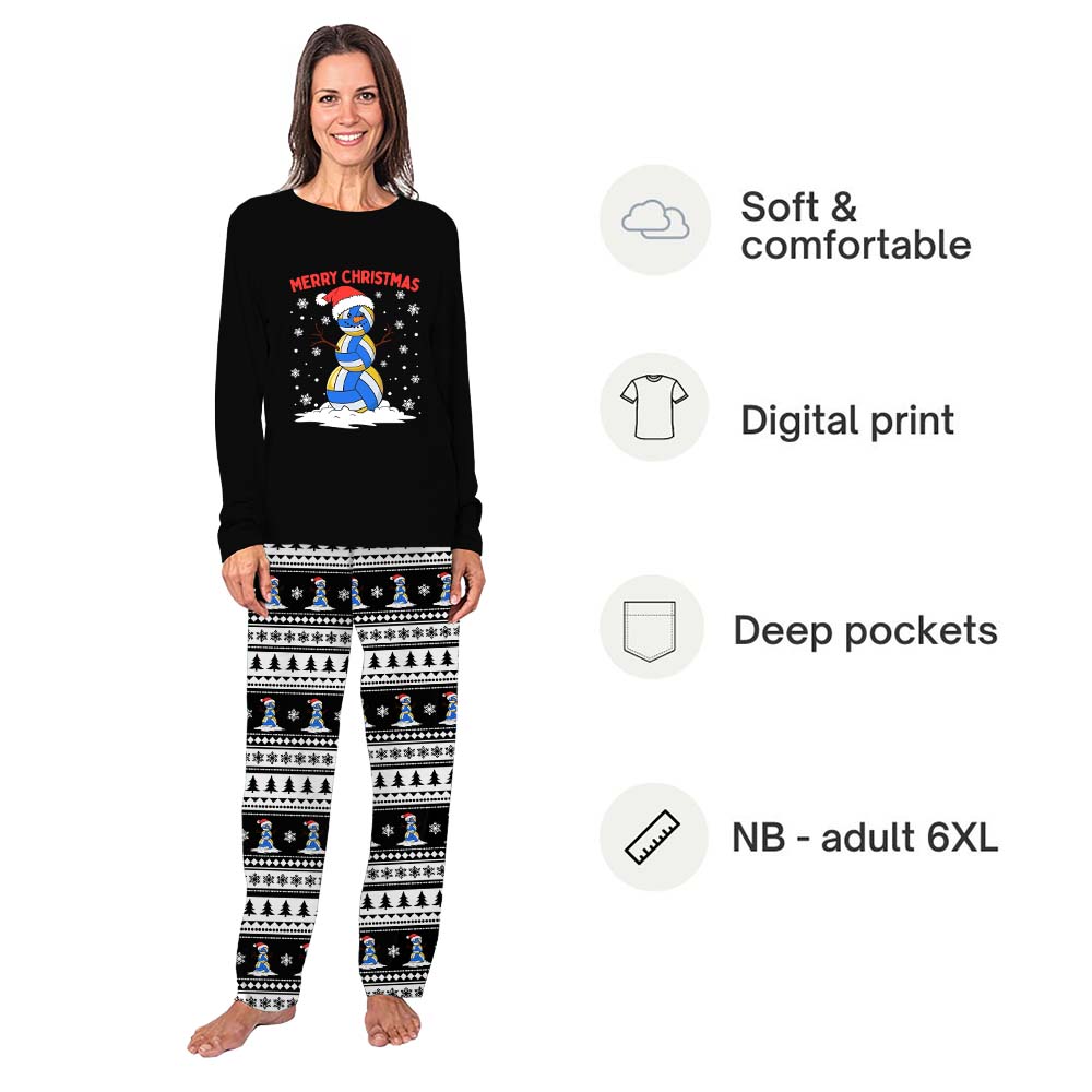 Volleyball Snowman Ugly Christmas Pajamas With Pockets Volleyball Snowman Ugly Christmas Pajamas With Pockets