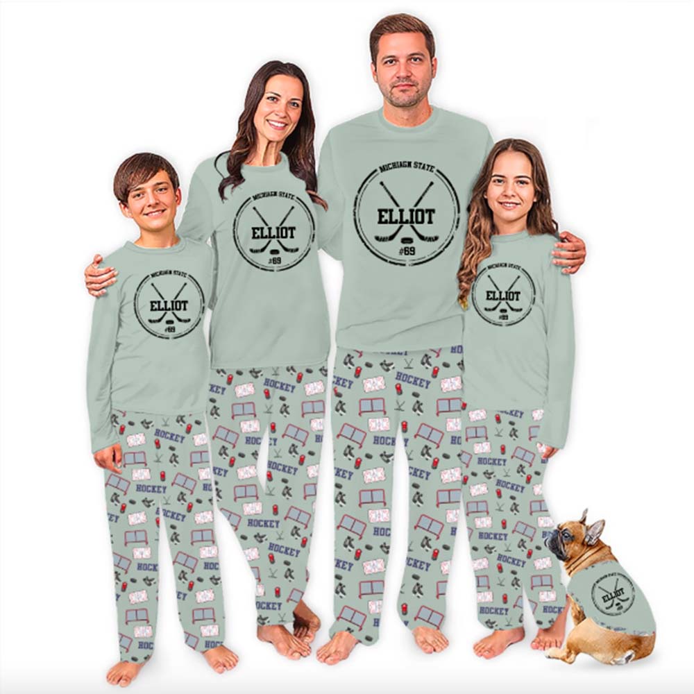 Easily Customizable Matching Hockey Christmas Pajamas With Live Preview Easily Customizable Matching Hockey Christmas Pajamas With Live Preview