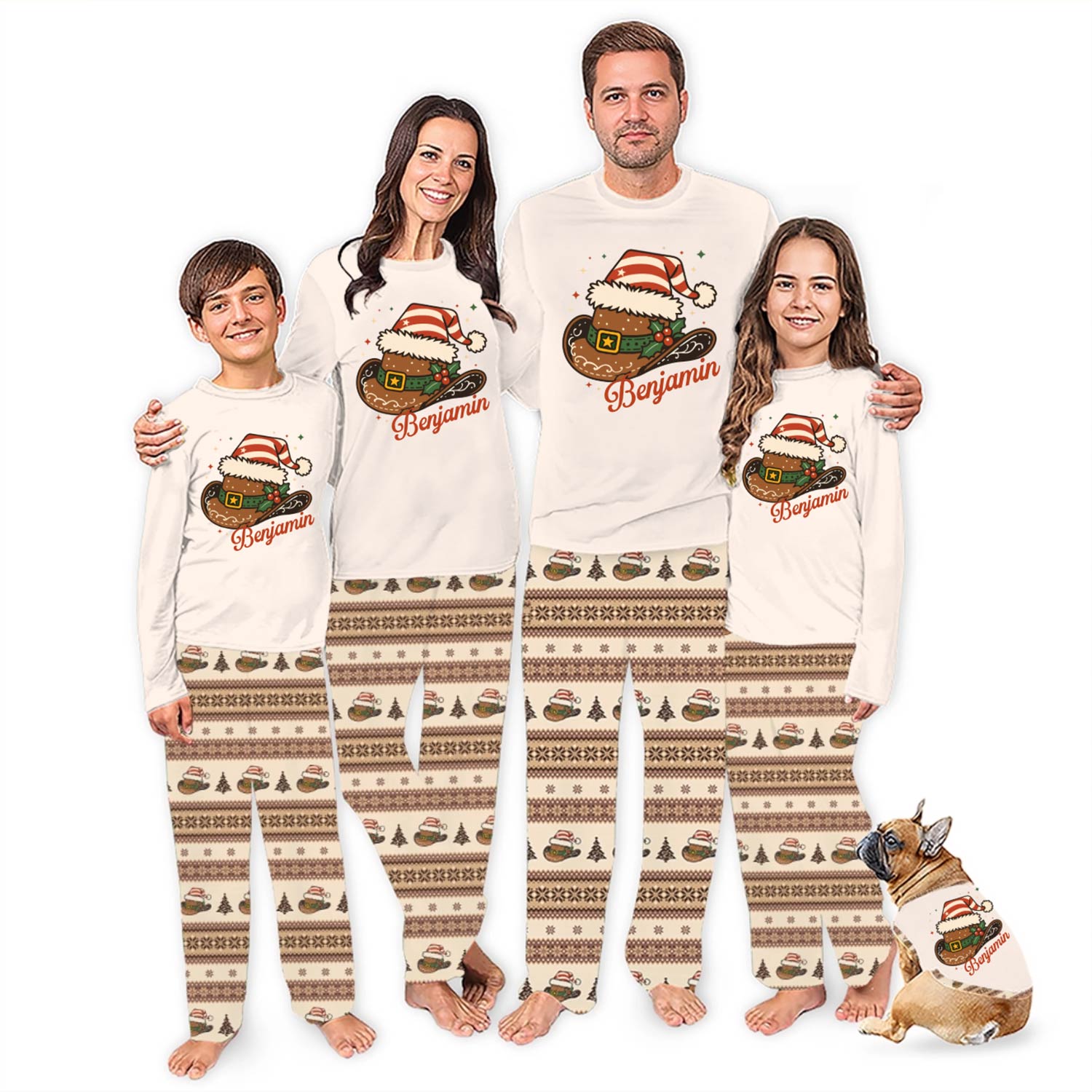 Personalized Western Hat Print Pajamas With Name Matching Family Xmas Personalized Western Hat Print Pajamas With Name Matching Family Xmas