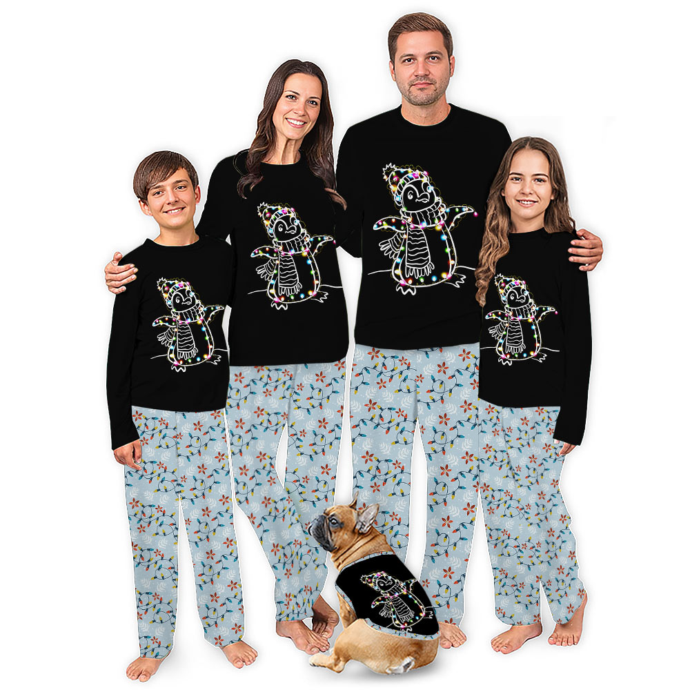 Penguin Santa Lights Christmas Matching Family Pajamas Penguin Santa Lights Christmas Matching Family Pajamas