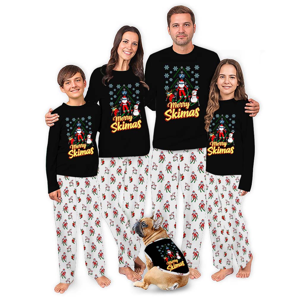 Funny Christmas Pajamas For Adults And Kids With Skiing Santa Funny Christmas Pajamas For Adults And Kids With Skiing Santa