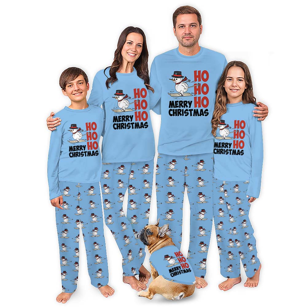 Skiing Snowman Family Christmas Pajamas For Adults All Sizes