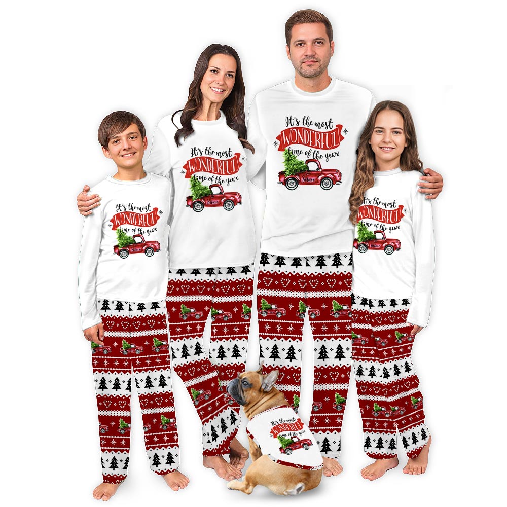Red Truck Wonderful Time Of The Year Holiday Pajama Sets