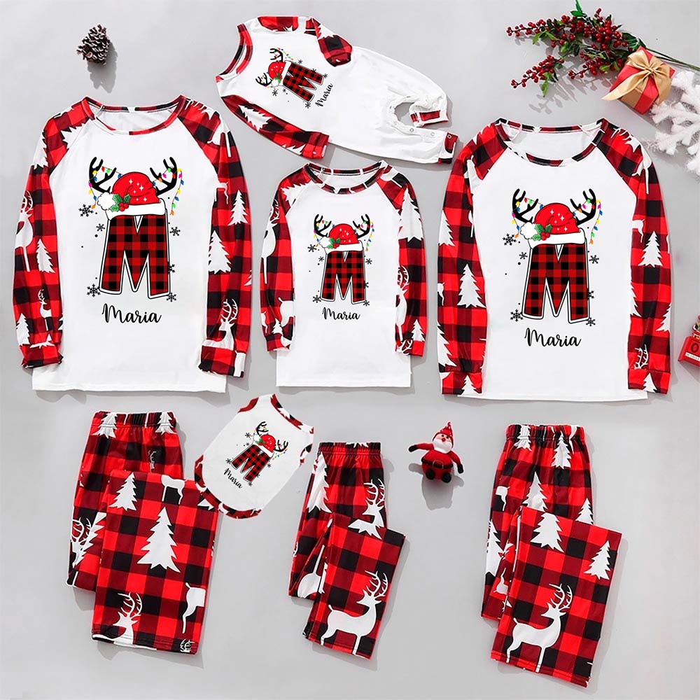 Personalized Xmas Pjs With Red Initials And Live Preview Personalized Xmas Pjs With Red Initials And Live Preview