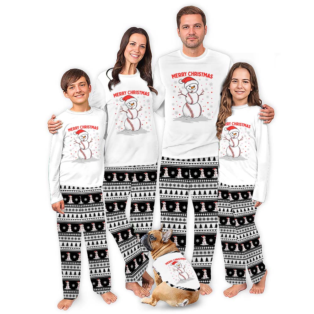Christmas Baseball Snowman Matching Family Pajamas Saying Merry Christmas Christmas Baseball Snowman Matching Family Pajamas Saying Merry Christmas