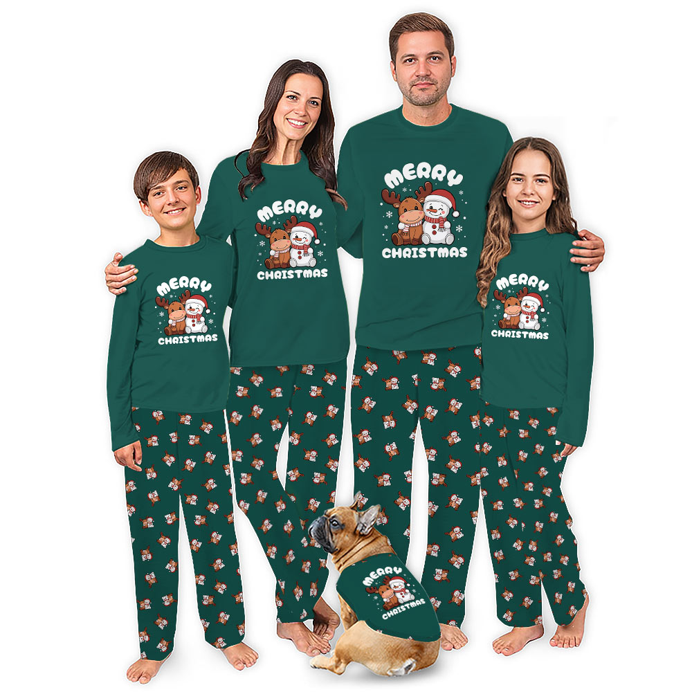 Moose and Snowman Merry Christmas Matching Family Pajamas Moose and Snowman Merry Christmas Matching Family Pajamas
