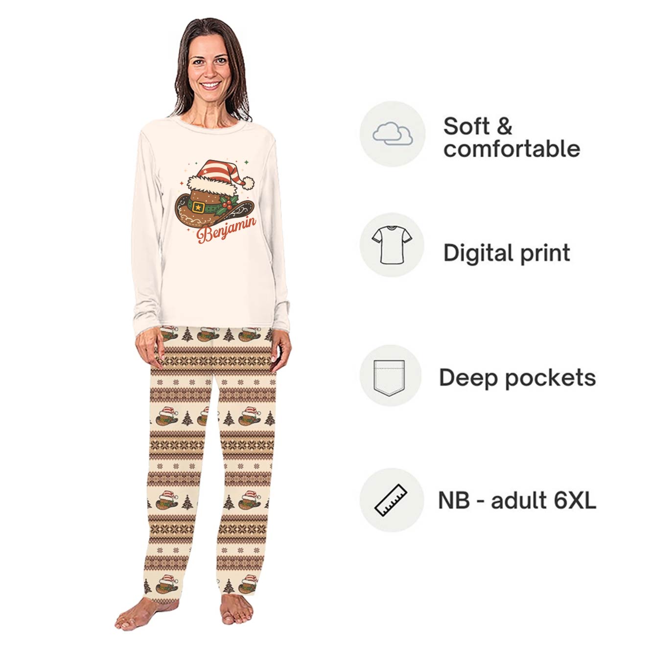 Personalized Western Hat Print Pajamas With Name Matching Family Xmas Personalized Western Hat Print Pajamas With Name Matching Family Xmas