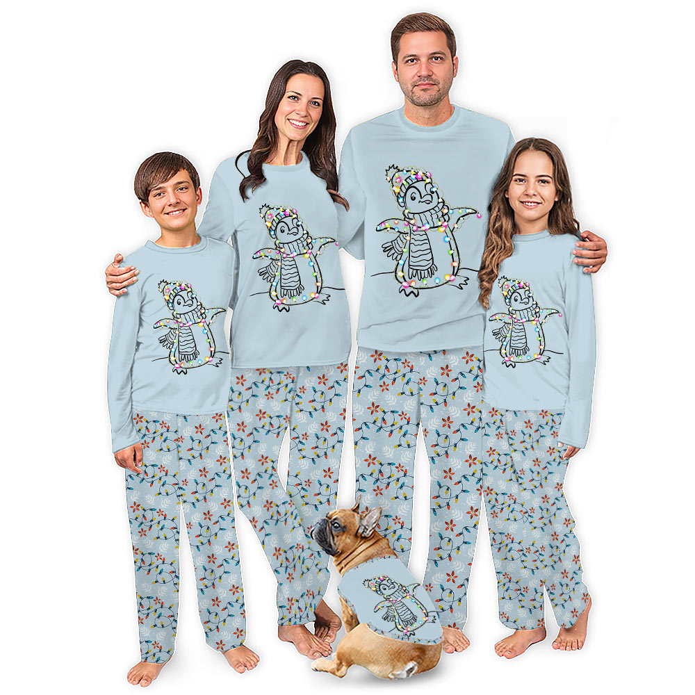 Penguin Santa Lights Christmas Matching Family Pajamas Penguin Santa Lights Christmas Matching Family Pajamas