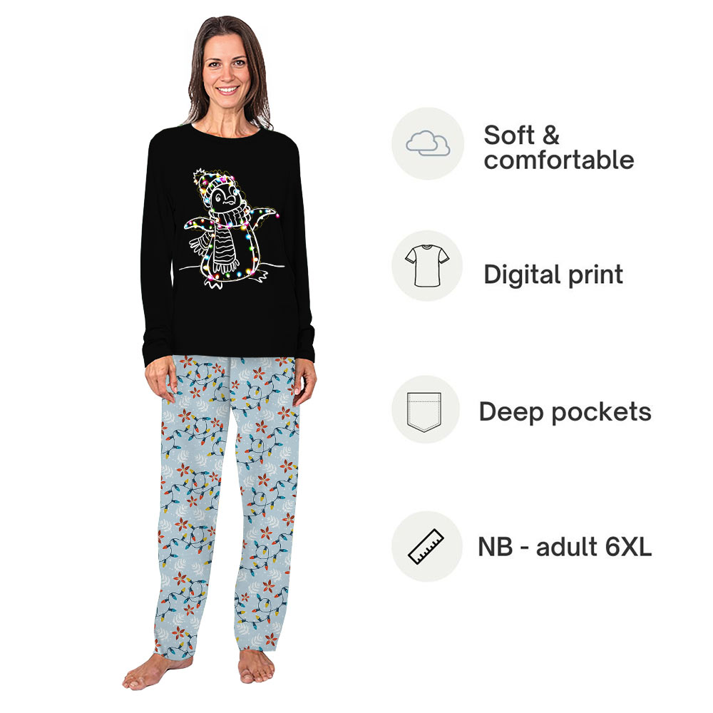Penguin Santa Lights Christmas Matching Family Pajamas Penguin Santa Lights Christmas Matching Family Pajamas
