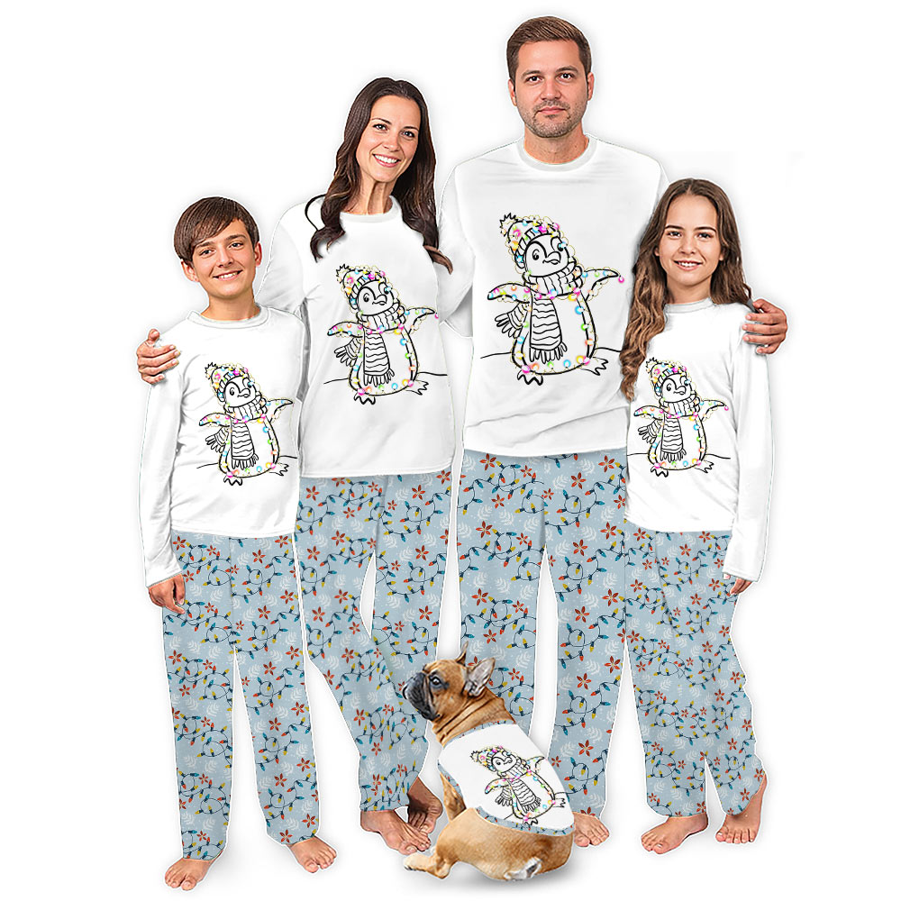 Penguin Santa Lights Christmas Matching Family Pajamas Penguin Santa Lights Christmas Matching Family Pajamas