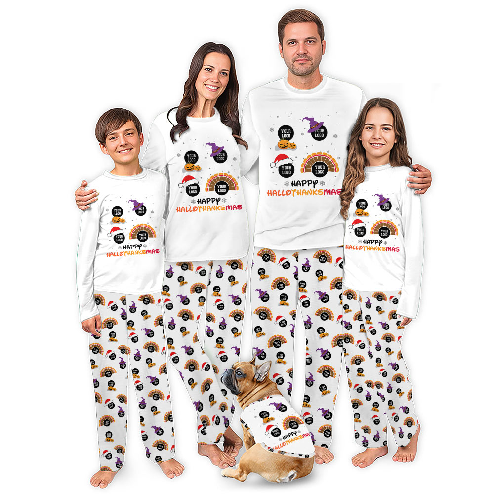 Custom Logo Hallothanksmas Matching Family Christmas Pajamas Custom Logo Hallothanksmas Matching Family Christmas Pajamas