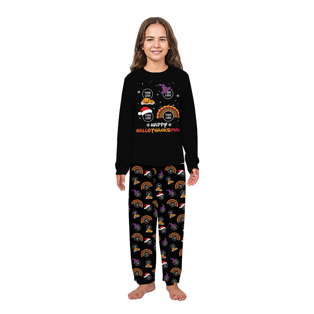 Custom Logo Hallothanksmas Matching Family Christmas Pajamas Custom Logo Hallothanksmas Matching Family Christmas Pajamas