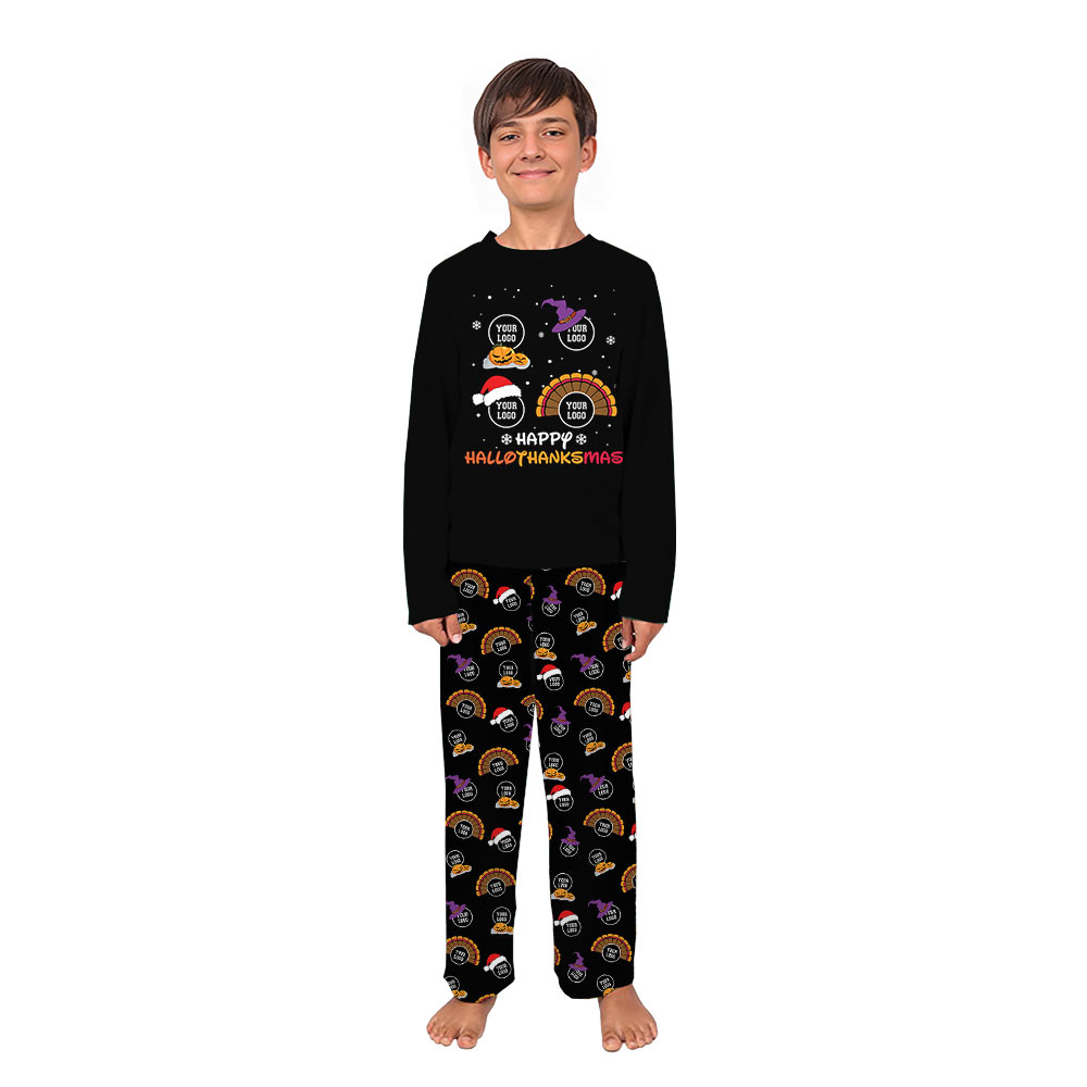Custom Logo Hallothanksmas Matching Family Christmas Pajamas Custom Logo Hallothanksmas Matching Family Christmas Pajamas