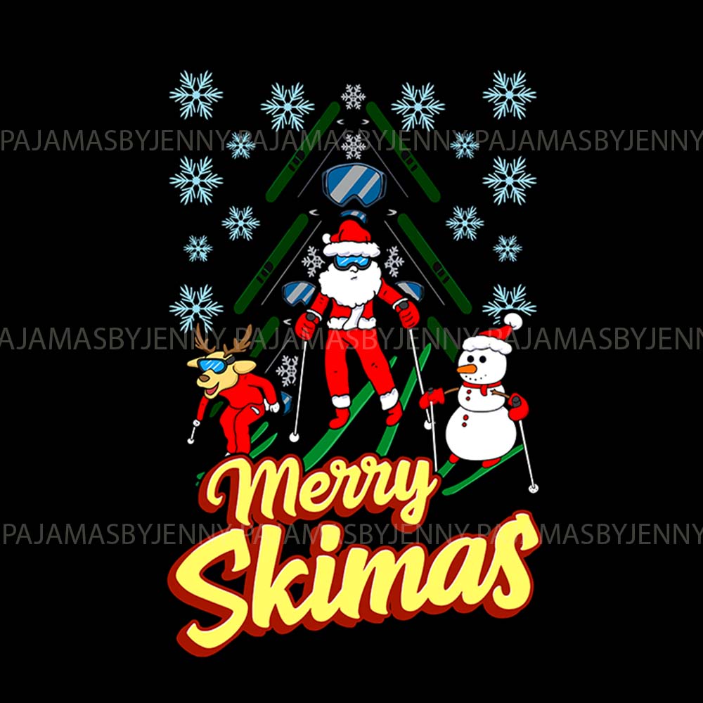 Funny Christmas Pajamas For Adults And Kids With Skiing Santa Funny Christmas Pajamas For Adults And Kids With Skiing Santa