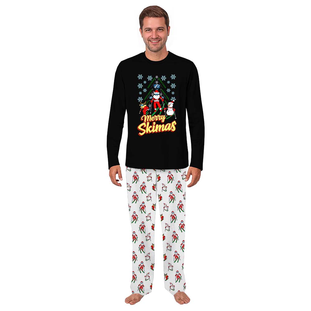 Funny Christmas Pajamas For Adults And Kids With Skiing Santa Funny Christmas Pajamas For Adults And Kids With Skiing Santa