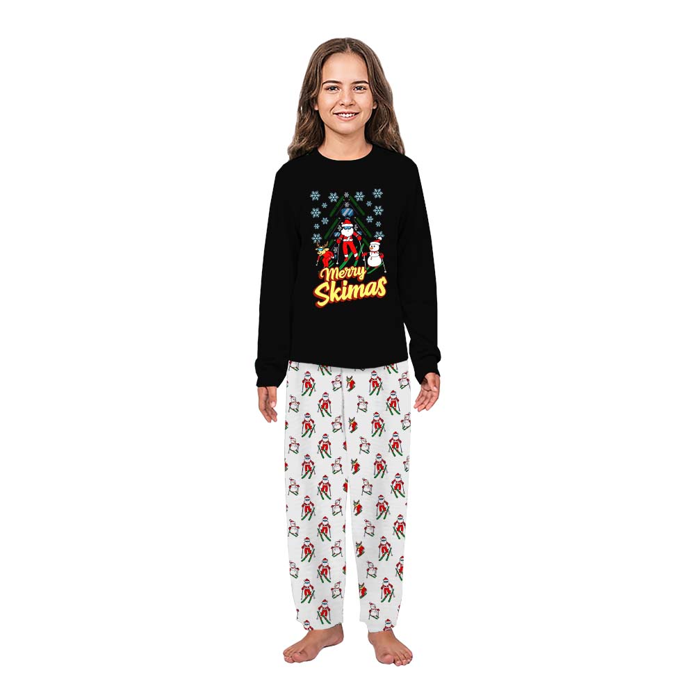 Funny Christmas Pajamas For Adults And Kids With Skiing Santa Funny Christmas Pajamas For Adults And Kids With Skiing Santa