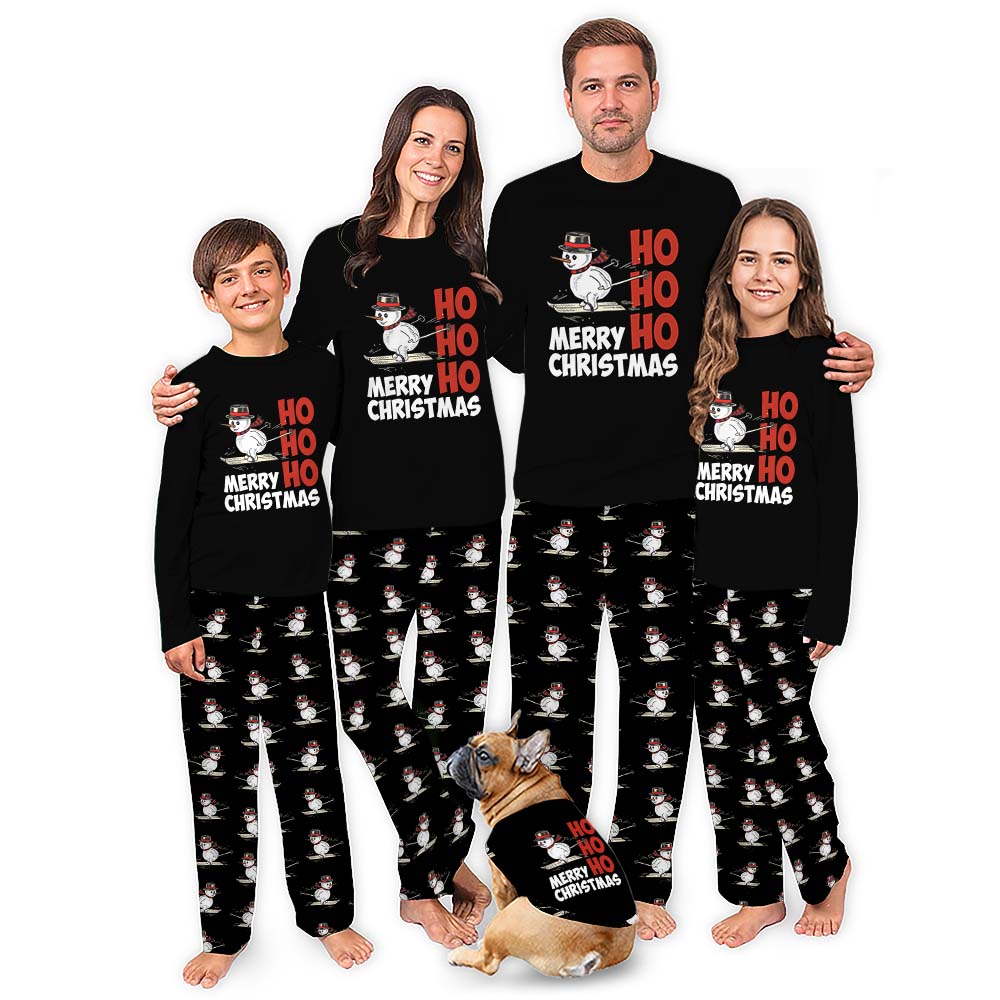 Skiing Snowman Family Christmas Pajamas For Adults All Sizes