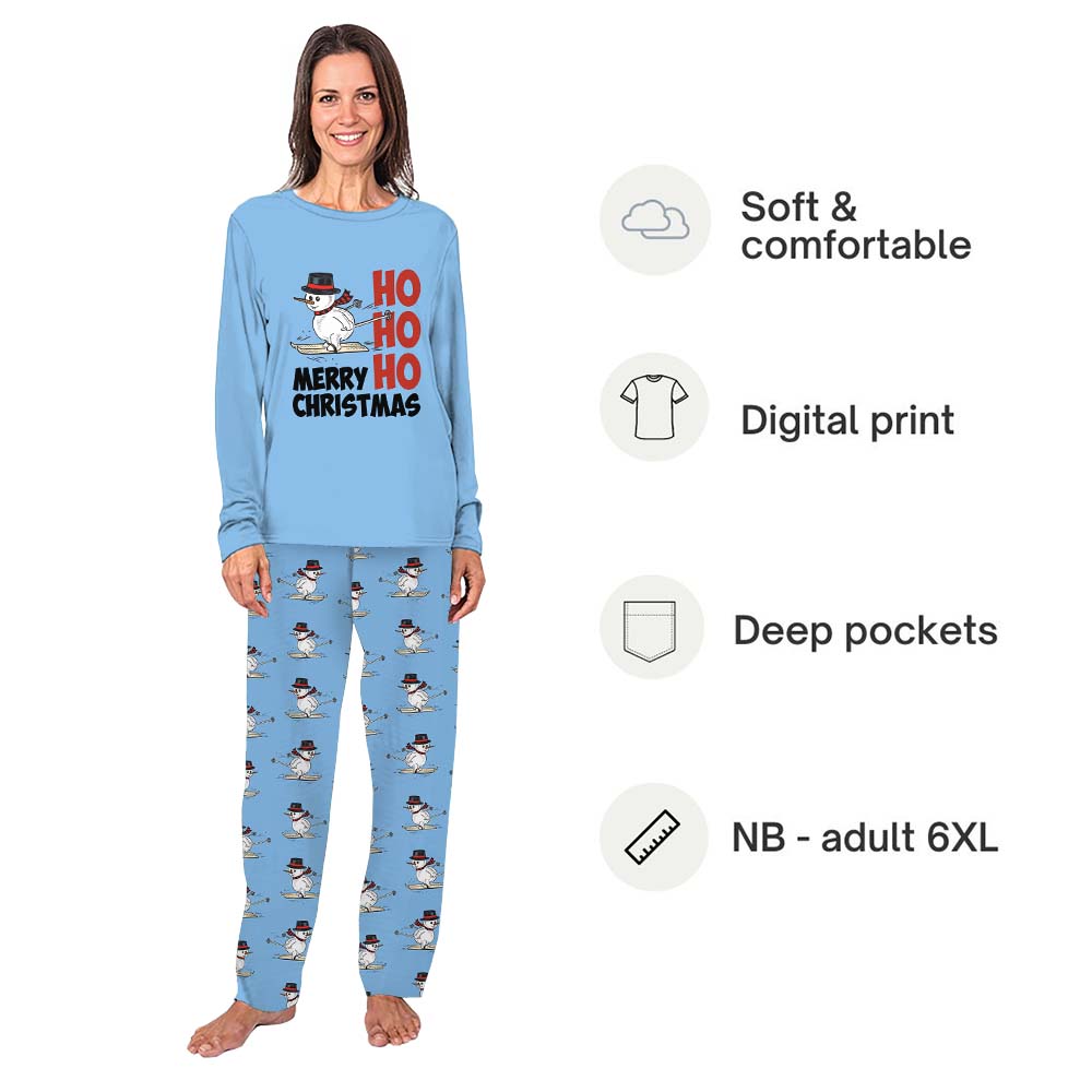 Skiing Snowman Family Christmas Pajamas For Adults All Sizes