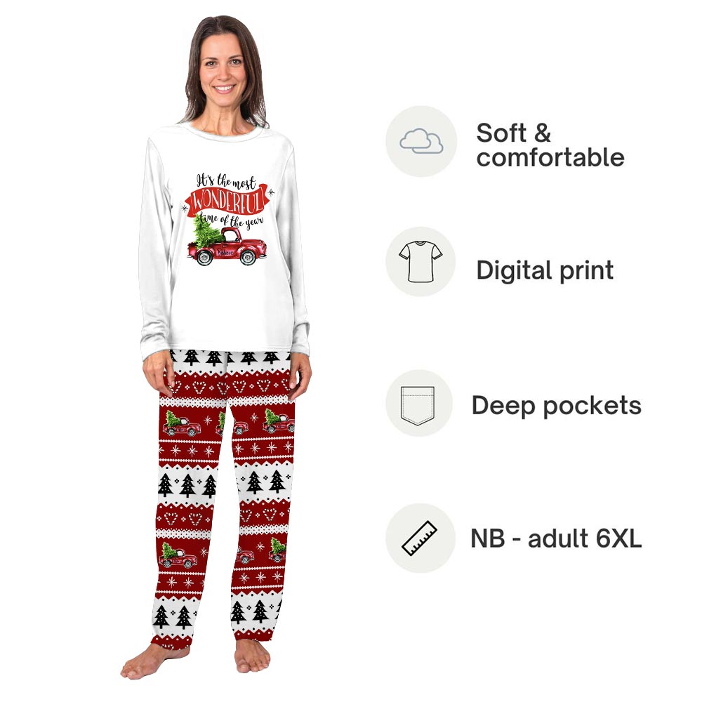 Red Truck Wonderful Time Of The Year Holiday Pajama Sets