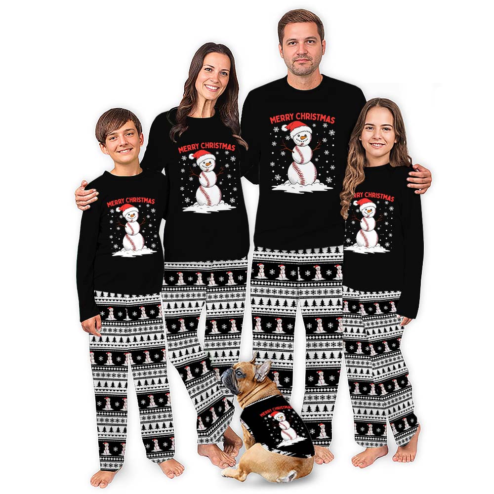 Christmas Baseball Snowman Matching Family Pajamas Saying Merry Christmas Christmas Baseball Snowman Matching Family Pajamas Saying Merry Christmas