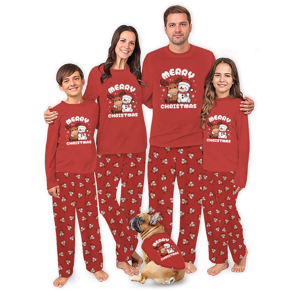 Moose and Snowman Merry Christmas Matching Family Pajamas Moose and Snowman Merry Christmas Matching Family Pajamas