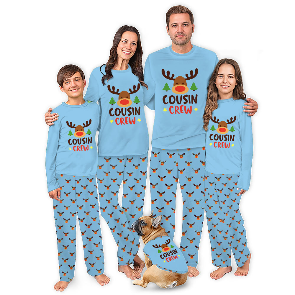 Reindeer Cousin Crew Family Christmas Pajamas With Dog