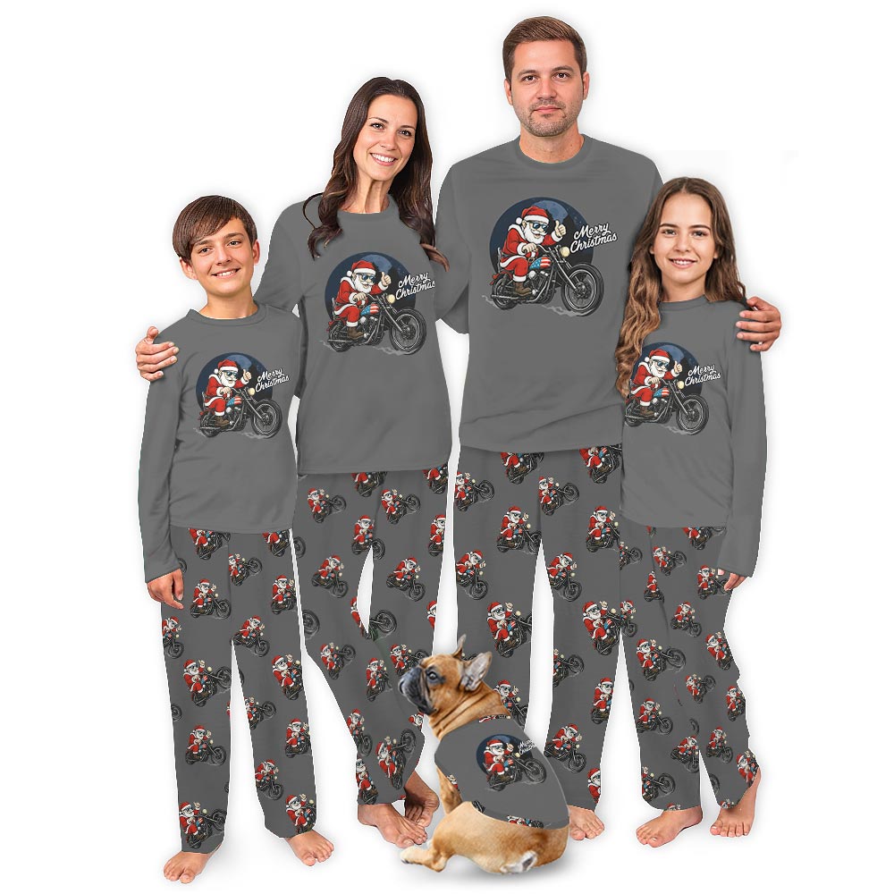 Christmas Holiday Santa Riding Dirt Bike Matching Family PJ Sets Christmas Holiday Santa Riding Dirt Bike Matching Family PJ Sets