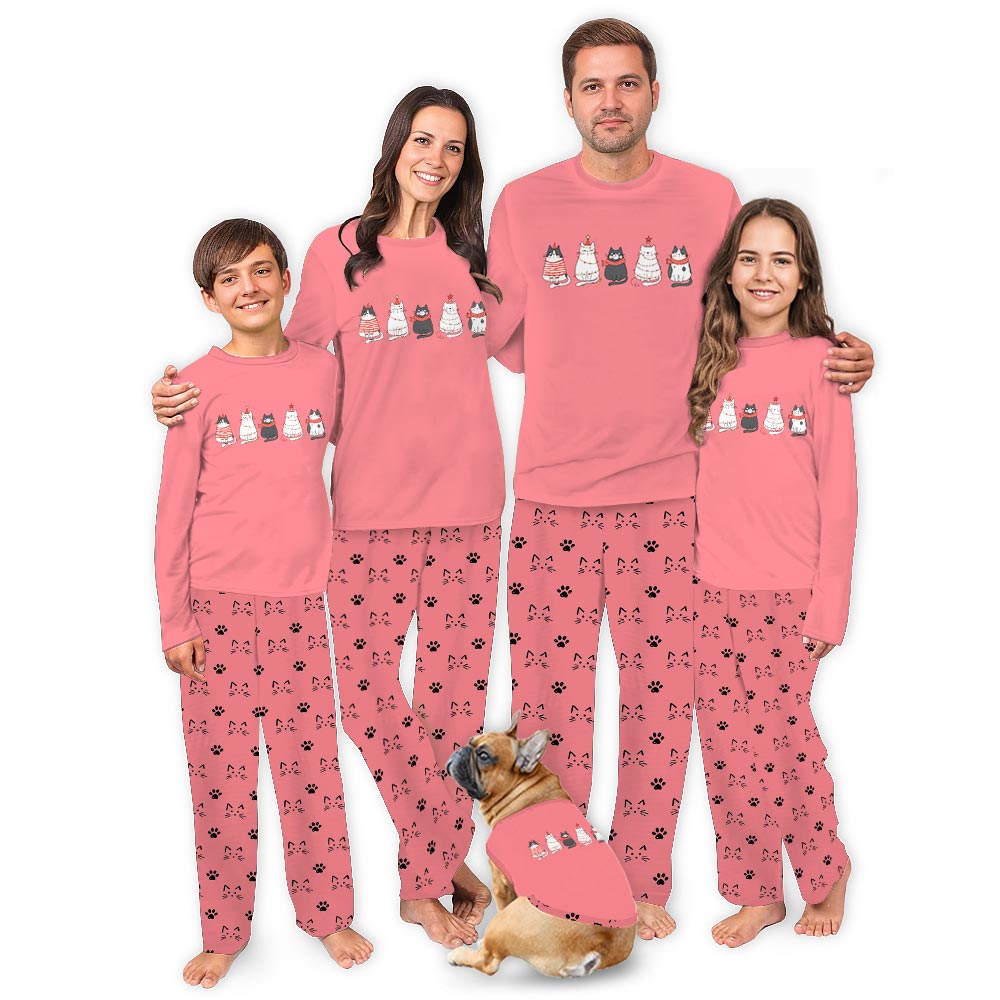 Pink Cat Lover Gift For Christmas Pajamas Family Holiday Pink Cat Lover Gift For Christmas Pajamas Family Holiday