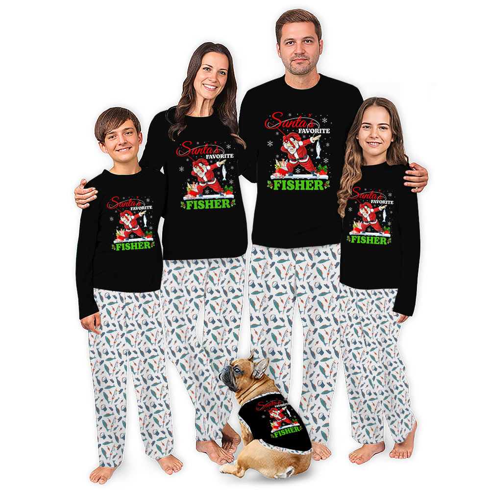 Santa Favorite Fisher Matching Christmas Pjs With Dog Santa Favorite Fisher Matching Christmas Pjs With Dog