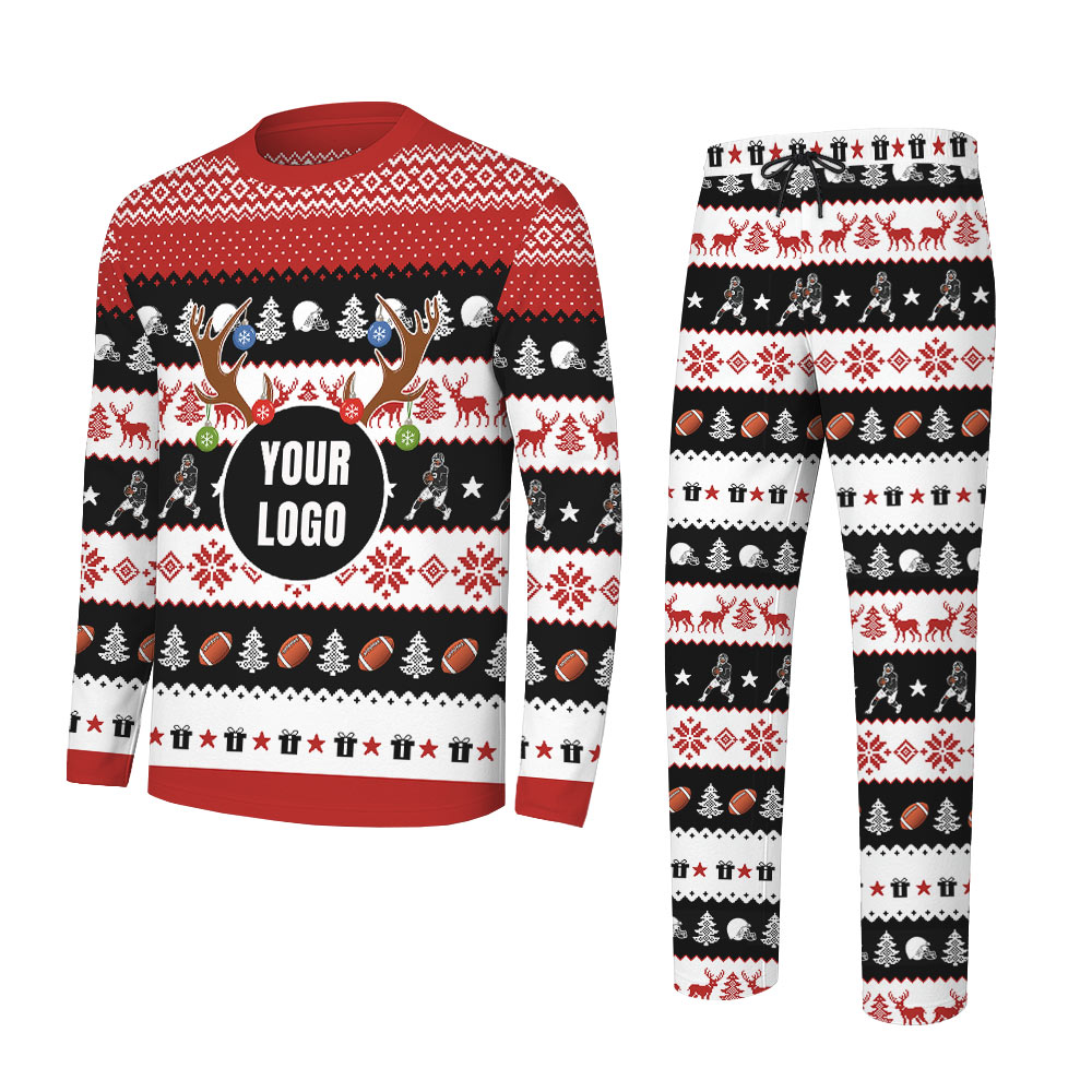 Custom Logo Football Christmas Pajamas For Team Matching Custom Logo Football Christmas Pajamas For Team Matching