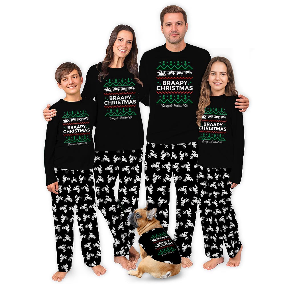 Black Motocross Braapy Christmas Matching Family Pajamas Black Motocross Braapy Christmas Matching Family Pajamas