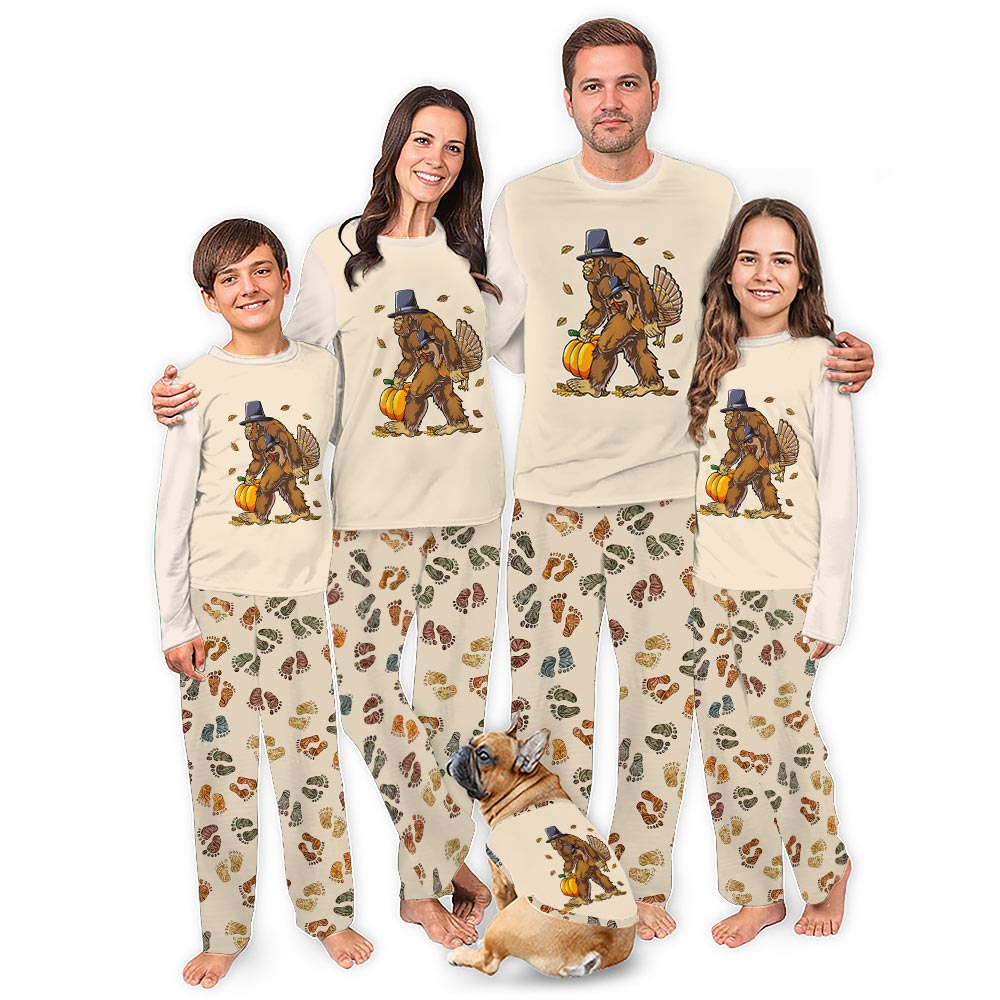 Sasquatch Family Matching Thanksgiving Pajamas With Sizes For Newborn Sasquatch Family Matching Thanksgiving Pajamas With Sizes For Newborn