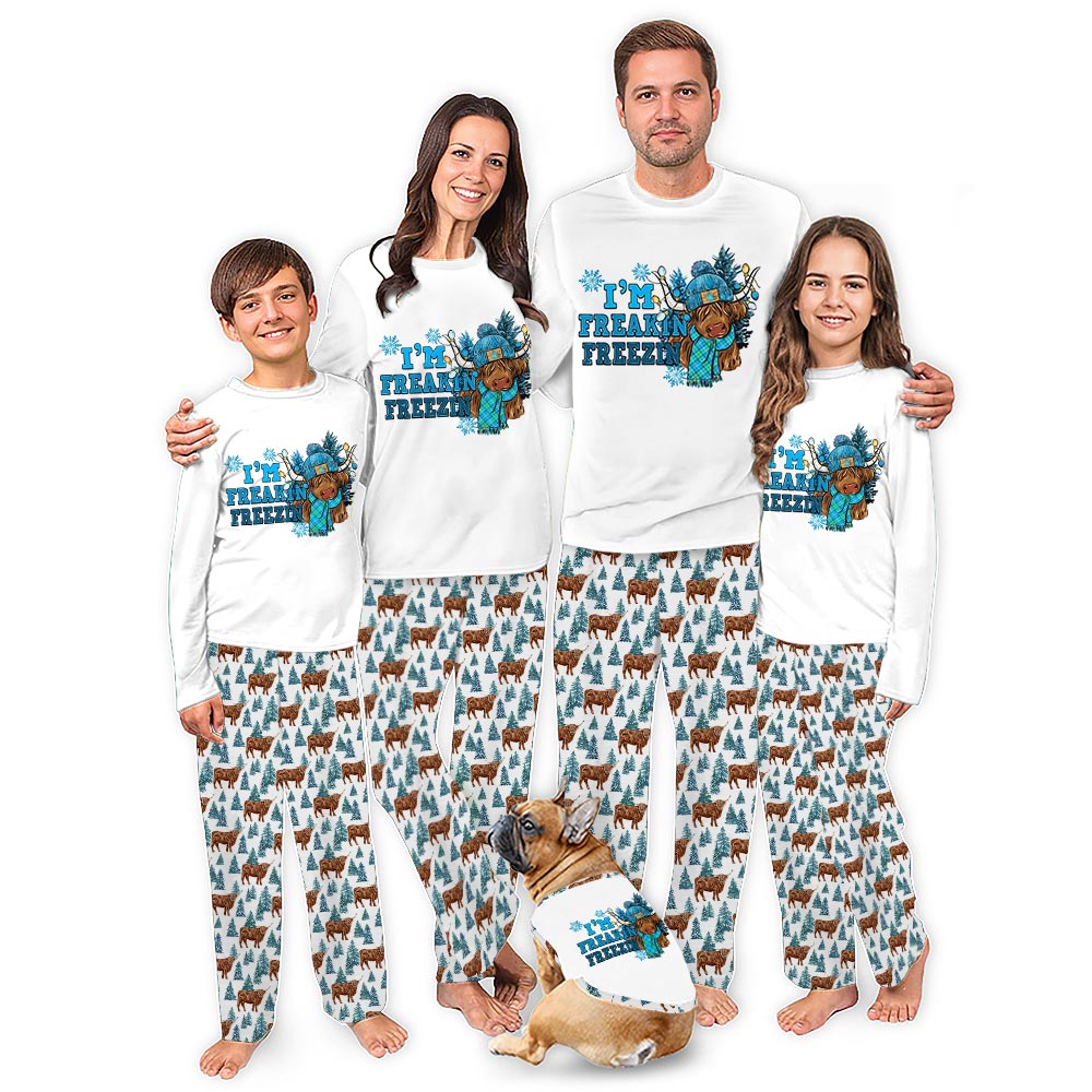 Matching Cow Christmas Pajamas Saying Im Freaking Freezing Matching Cow Christmas Pajamas Saying Im Freaking Freezing